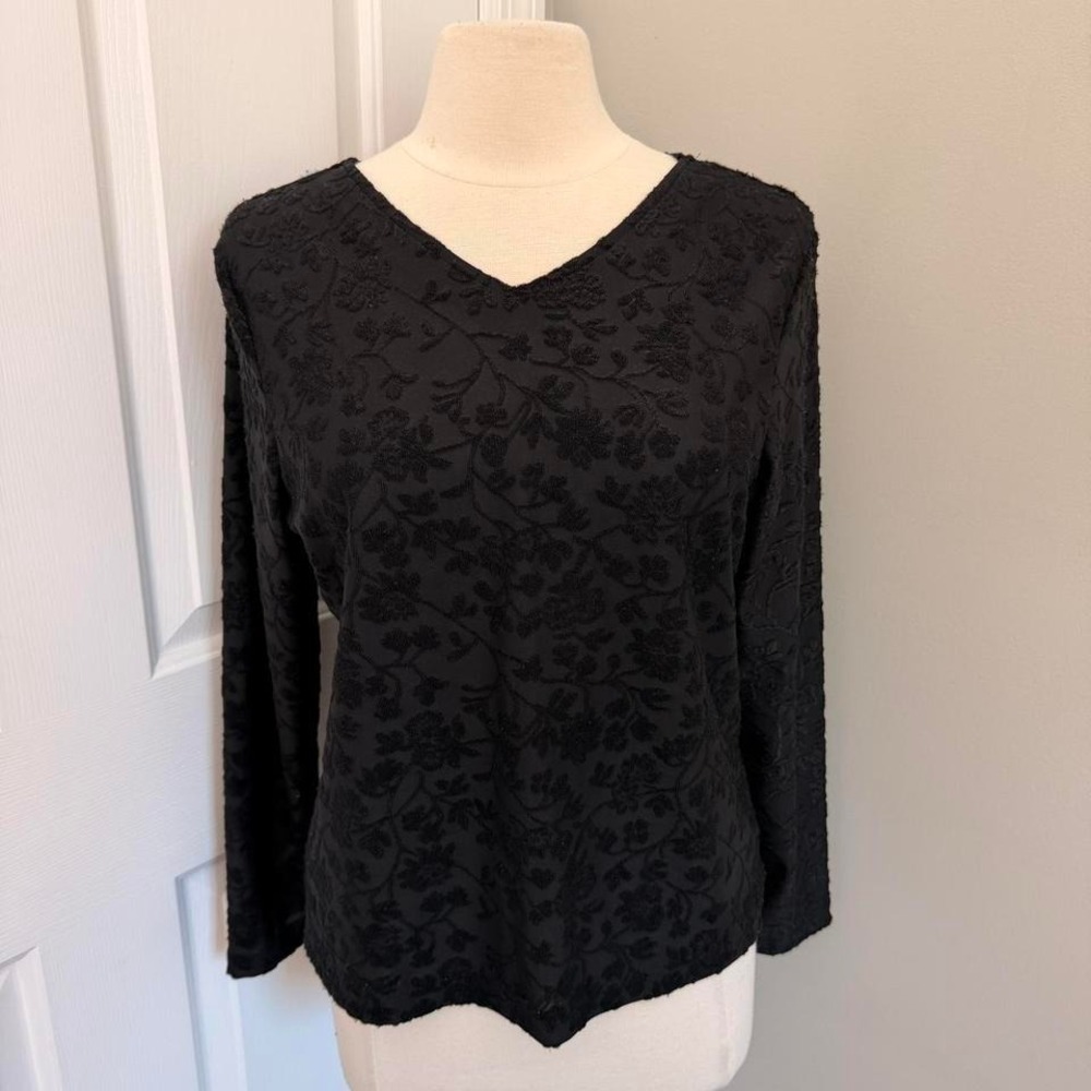 Y2K BLACK MICHELE MICHELLE FLORAL‎ SHEER LONG SLEEVE TOP